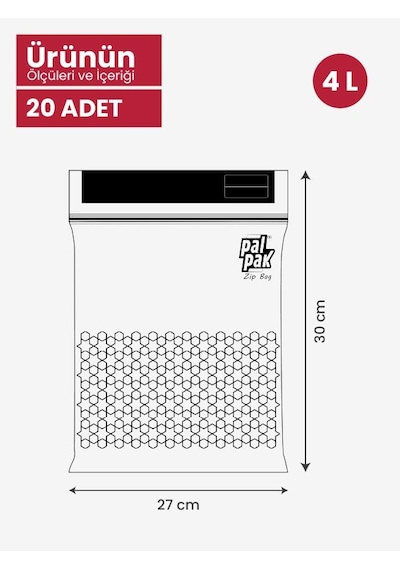 Zip Bag Premium Kilitli Çok Amaçlı Poşet 20 Adet 27x30 Cm Şeffaf