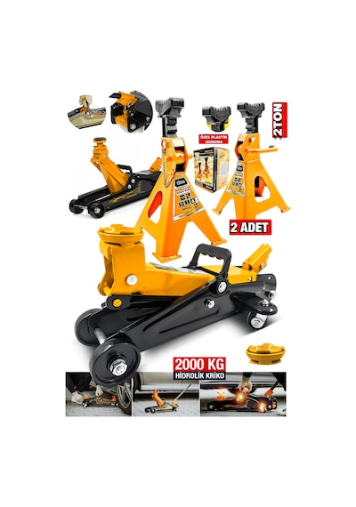 Proseri Kaymaz 2000kg/2ton Sehpa Tip Kriko Standı + 2000kg/2ton Tekerlekli Arabalı Krikogaraj Kit