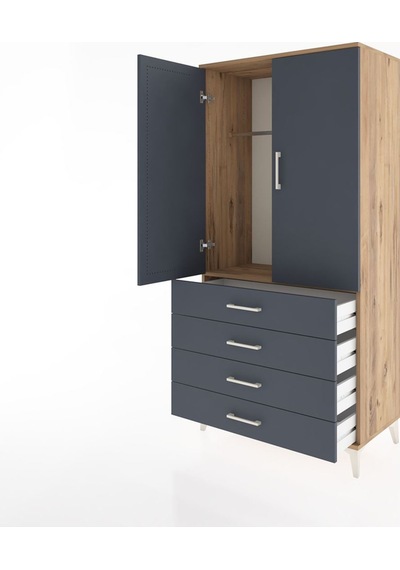 Hyperion Dolap Tek Raflı 4 Çekmeceli Tek Askılı 88x44x182 Çam-antrasit Atlas Çam Hyperion Dolap Tek Raflı 4 Çekmeceli Tek Askılı 88x44x182 Çam-antrasit Atlas Çam