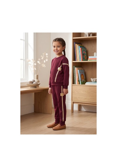 Deniva Kids Kız Çocuk Bordo Şerit Detaylı Rahat Kalıp Sweatshirt Eşofman Alt Üst Takım