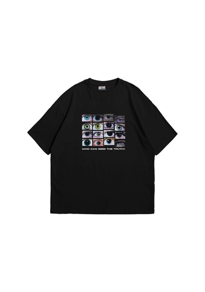 Startmore Who Can See Baskılı Oversize Unisex Beyaz Siyah