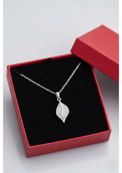 Çekirdekjewelry 925 Ayar Gümüş Rodyum Kaplama Minik Yaprak Kolye Gri