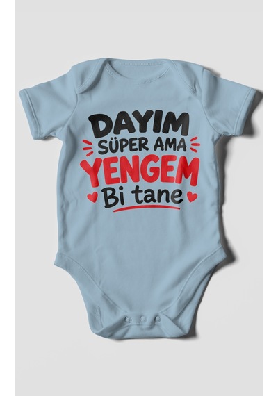 Morivokids Dayım Süper Ama Yengem Bi Tane Kısa Kollu Bebek Body %100 Pamuk Bebe Mavisi