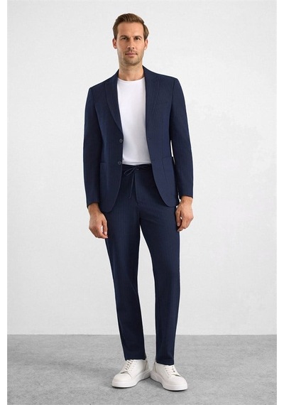 Süvari Lacivert Slim Mono Yaka Düz Torba Cep 6 Drop Takım Elbise Stk1006900005-m09