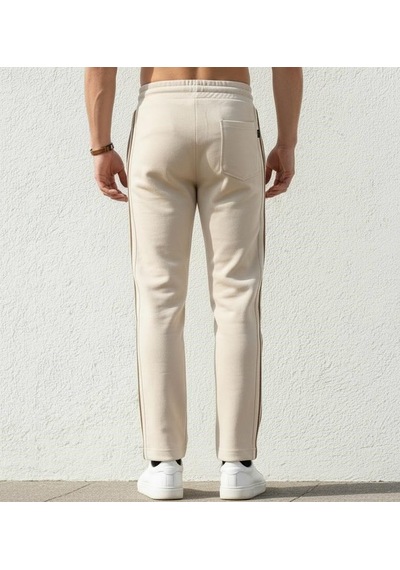 Plus Scorpion Erkek Slim Fit Eşofman Altı Yan Şeritli Pamuklu Bej