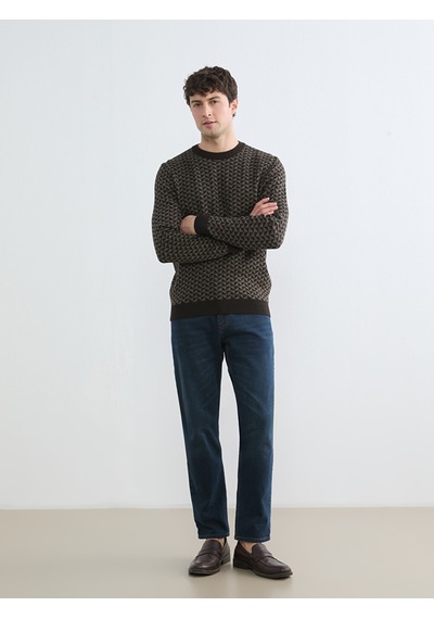 Lcwaıkıkı Classic Kahverengi Erkek Desenli Regular Fit Triko Kazak