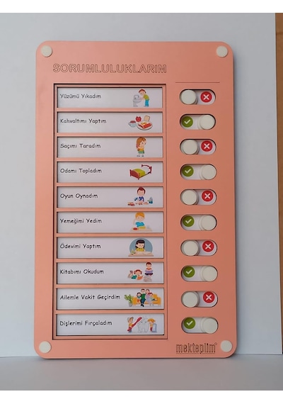 Eğitici Günlük Rutin Checklist Görev Ve Sorumluluk Tablosu Pembe Genel