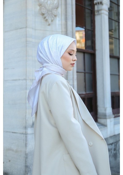 Eşarp - Premium Lux Original Monogram Eşarp İpek Vual, Yüksek Kalite, Hafif, Rahat, Şık, Scarf Krem