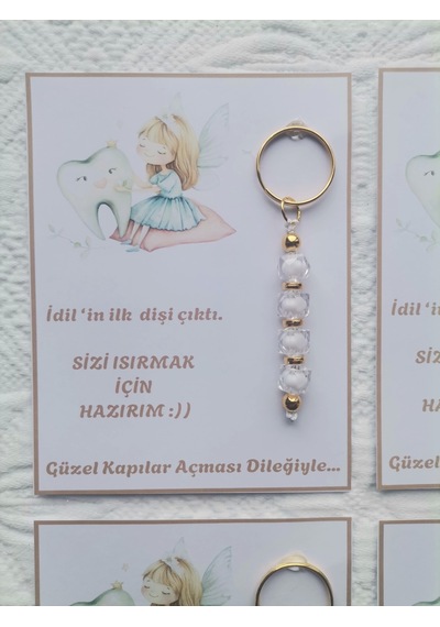 24 Adet Kişiye Özel İlk Dişim Çıktı,diş Mevlidi, Diş Buğdayı Dağıtmalık Beyaz Anahtarlık Hediyelik