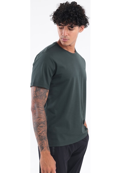 Rowinger Modal İnterlock Kumaş Minimal Logolu Bisiklet Yaka Erkek Spor T-shirt Darkgreen