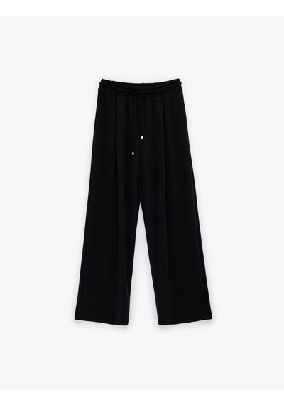 Koton Regular Fit Viskon Karışımlı Beli Bağcıklı Pileli Pantolon Siyah 6sak30027ek Siyah