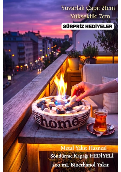 Technow Home-200 Masa Şöminesi Ateş Çukuru 200ml Bioetanol+hazne+söndürme Kapağı