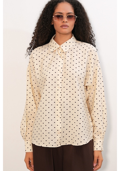 Bigdart Kadın Oversize Puantiyeli Gömlek 20392 - Krem