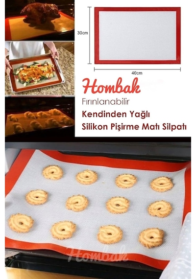 Hombak 1 Silikon Yanmaz Yapışmaz Pişirme Matı 40 30 Silikon Muffin Gri