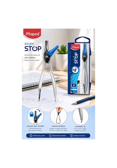 Mavi Metal Pergel Stop Uçlu 1 Adet Maped Study Stop 195110 Pergel Çizim Matematik Geometri Mimari Proje