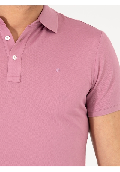 Gül Kurusu Polo Yaka Slim Fit Basic Merserize T-shirt Pembe