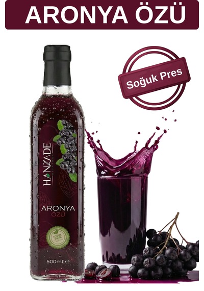 Hanzade Bitkisel Aronya Özü 500 Ml Soğuk Pres, Yoğun Tat, Cam Şişe