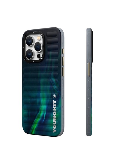 Apple Uyumlu iPhone 15 Pro Max Kılıf Kuzey Işıkları Desenli Youngkit Aurora Serisi Yeşil