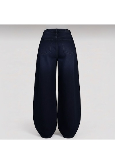 St.poll Eskitme Yıkama Vintage Unisex Baggy Jean Pantolon Lacivert