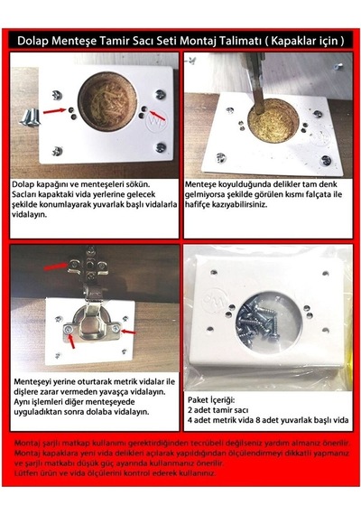 Menteşe Tamir Seti Pratik Tamir Sacı Dolap Tamir Kiti Paslanmaz D