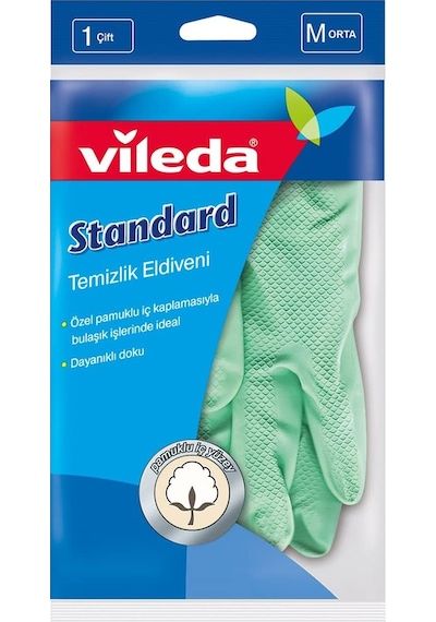 Vileda Standart Temizlik Eldiveni Orta Boy Yeşil M 12 Adet