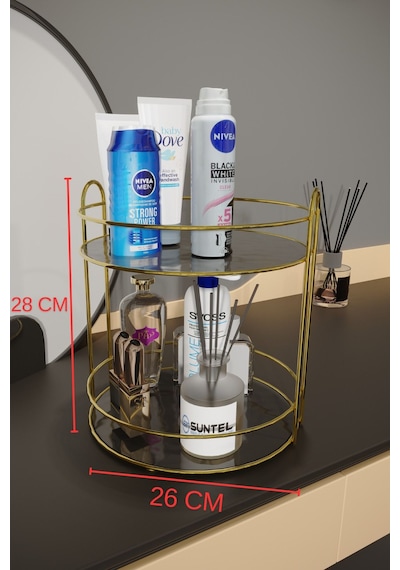 Suntel Banyo Kozmetik Takı Düzenleyici Çok Amaçlı Organizer 2 Katlı Servis Sunum Tepsisi Ikramlık