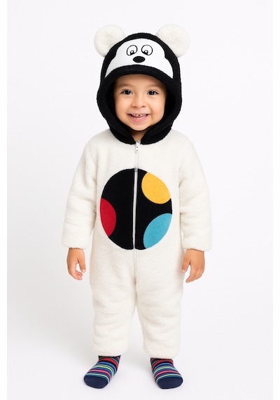 Mj Kids Unisex Bebek Welsoft Peluş Mont-tulum Kapüşonlu Fermuarlı Ekru