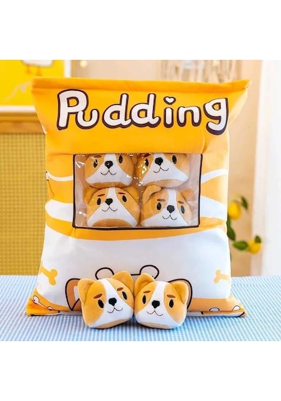 Pudding Peluş Yastık - 8 Mini Peluş - Oyuncaklı Yastık Sevimli Oyuncak Tasarım Obje Yatak Odası Çok Renkli