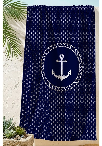 Lacivert Çapa Marine Plaj Havlusu-nautical Halat Detaylı Hızlı Kuruyan Mikrofiber Havlu Havuz Deniz Kumlu Mimoza
