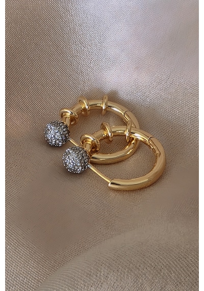 Top Figür Halka Model Altın Kaplama Çelik Küpe Gold
