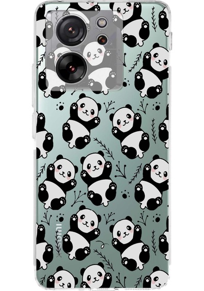 Xiaomi Mi 13t Uyumlu Kamera Korumalı Panda Tasarımlı Şeffaf Silikon Kılıf Şeffaf