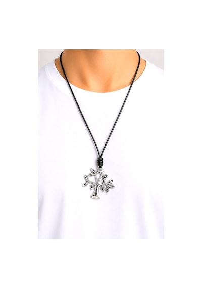 Kore İp Askılı Ve Krom Çelik Kaplamalı Unisex Tribal Kolye Kkrm-04 Gümüş10