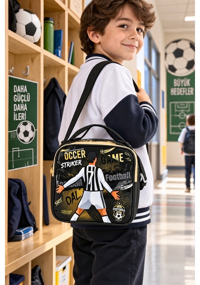 Soccer Game Futbol Football Temalı Beslenme Çantası Çocuk Okul Yemek Çantası 22x22x10 Cm Çok Renkli