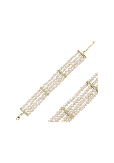 Parçalı Doğal 7,5 Mm İnci Kadın Bileklik 22 Cm / Sarı Gümüş