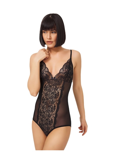 Cottonhill Siyah Çıtçıtlı Dantelli Transparan Balensiz Bodysuit Siyah