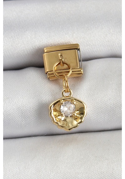 316l Çelik Sallantılı Zirkon Taşlı İstiridye Model Gold Renk Nomination Charm Altın