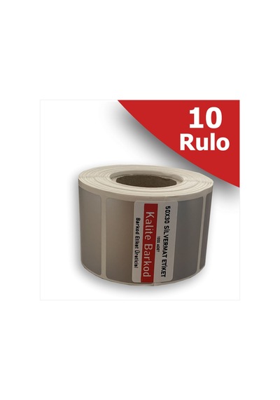 50x30 Silvermat Etiket | 10 Rulo Demirbaş Etiketi