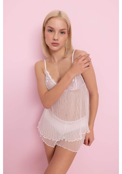 DeFacto Bridal Dantel Beyaz Askılı Pijama Üstü-Fall in Love B0208AX24SPWT46
