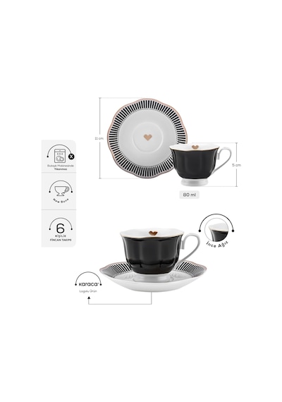 Piraye 6 Kişilik Kahve Fincan Takımı 80 Ml Siyah