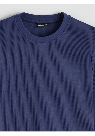 Lcwaıkıkı Classic Lacivert Bisiklet Yaka Dokulu Erkek Sweatshirt