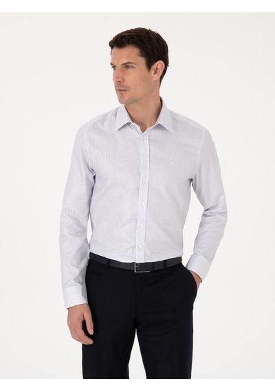 Cacharel Beyaz Slim Fit %100 Pamuk Kareli Gömlek