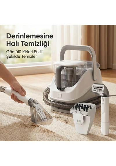 Halı Ve Koltuk Yıkama Makinesi, 650w Güçlü Motor Ve 12kpa Emiş Gücü, 1.4 Litre Su Kapasitesi, 2 Farklı Başlık