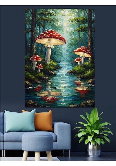 Mantar Ağaçları Manzarası Fantastik Dekoratif Kanvas - Mdf Ahşap Tablo
