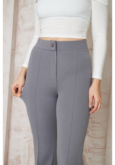 Thiff Gymwear Likralı Bej Kadın Palazzo Pantolon Gri