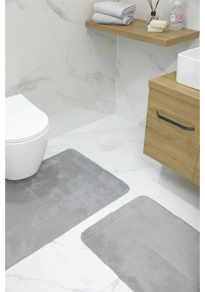 2'li Kaydırmaz Peluş Banyo Paspası Banyo Klozet Takımı Klozet Paspas Takımı - Krem Krem