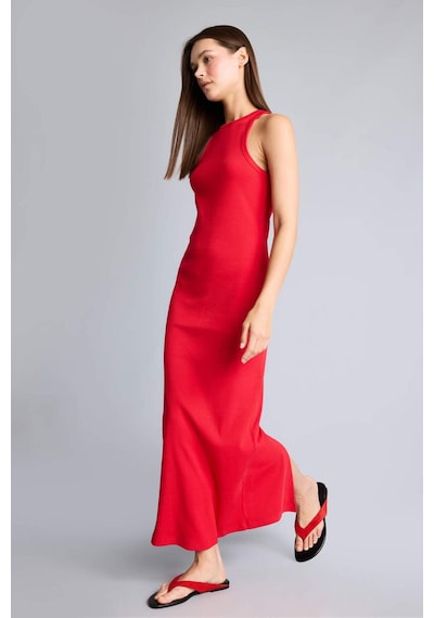 Defacto Bodycon Vücudu Saran Halter Yaka Ribana Kolsuz Kırmızı Midi Elbise H7119ax26smrd59 Kırmızı-rd59