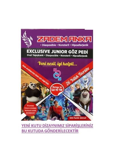 Zadem Anka Çocuk Göz Kapama Bandı Hayvan Desenli 100'Lük Kutu Göz Pedi