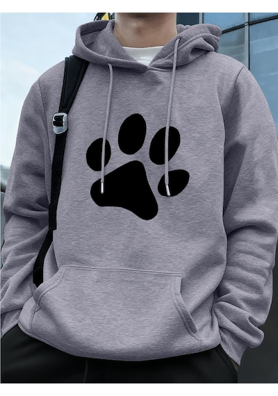 Startmore Startmorebasit Taban Desen Baskılı Erkek Sweatshirtleri Kışlık Bol Kapüşonlu Üstler Spor Cepli Polar S Gri