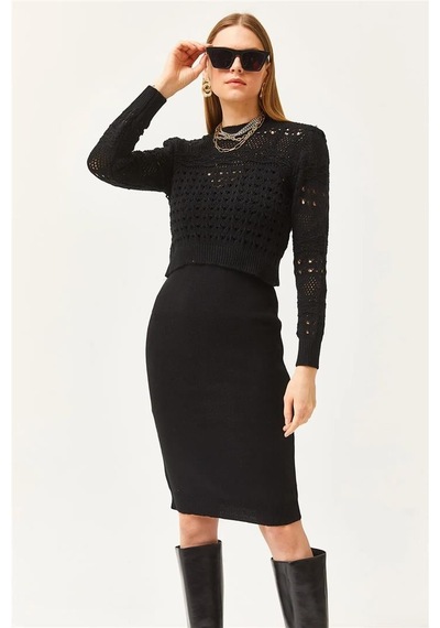Fashion Friends Elbiseli Kadın Triko Takım 25k0354k1 Siyah