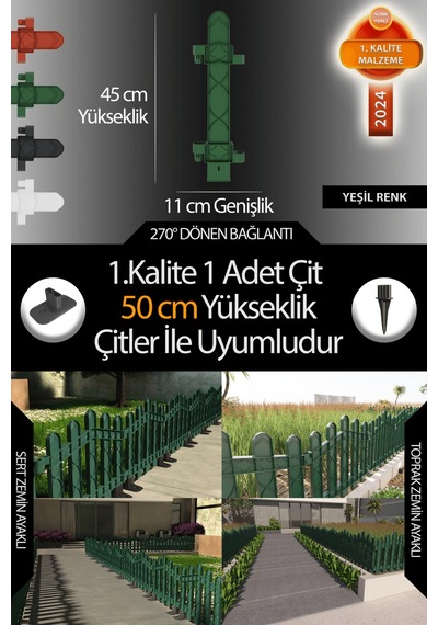 Uzunluk - Köşe - Kenar Tamamlama Çiti - 50 Cm Yükseklik Çit İle Uyumludur - Yeşil